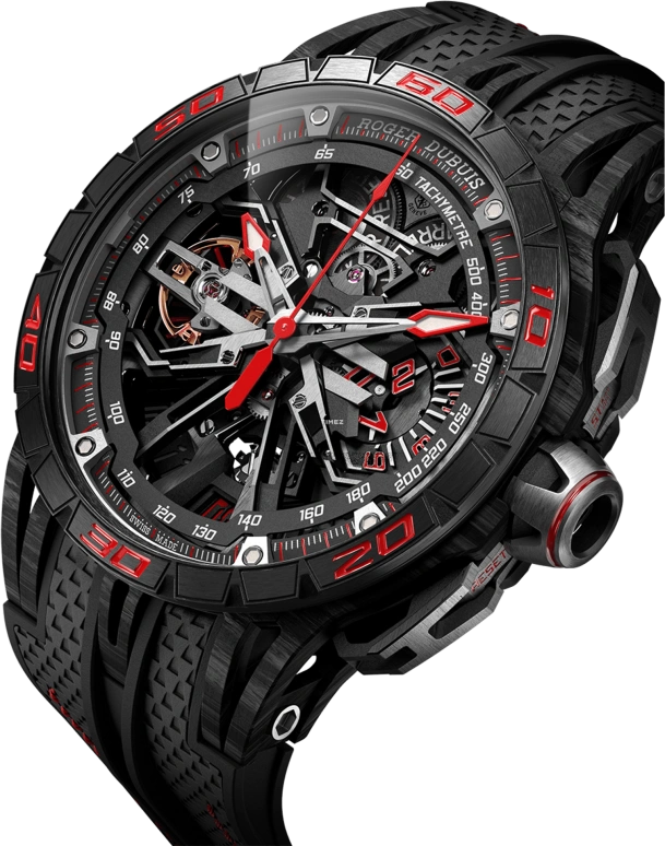 Roger Dubuis,Excalibur Spider 45mm,45mm,Titanium,Black,Skeleton,Automatic,Chronograph,Day,Tourbillon,Flyback,Sapphire,Crystal Glass,Round,RDDBEX1046