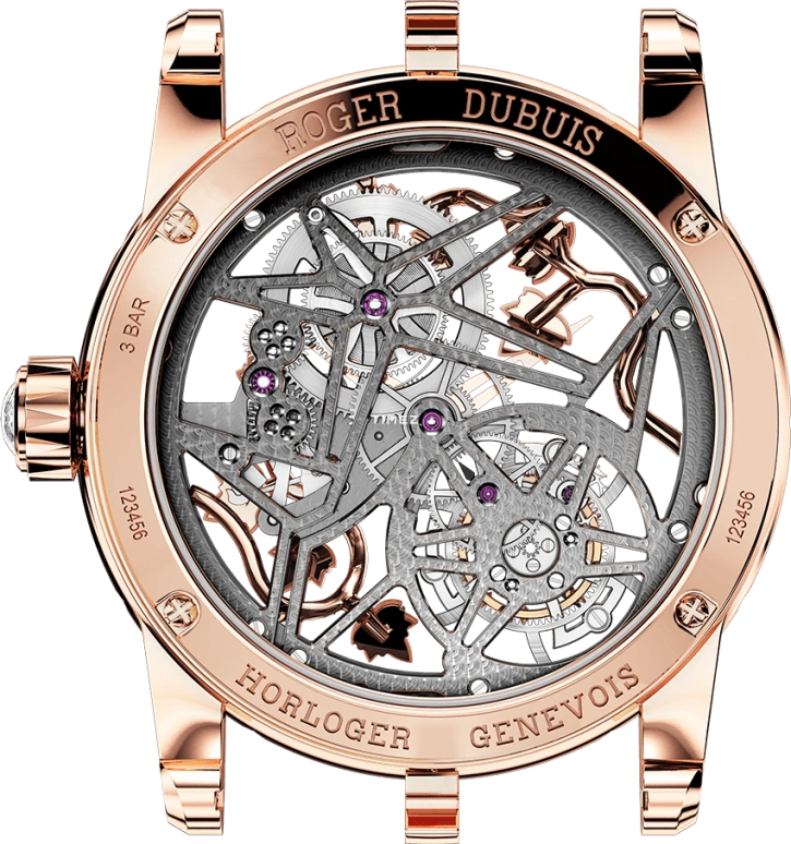Roger Dubuis,Excalibur 42mm,42mm,Rose Gold,Pearl,Skeleton,Handwound,60hours,In-house Caliber,RDDBEX0475