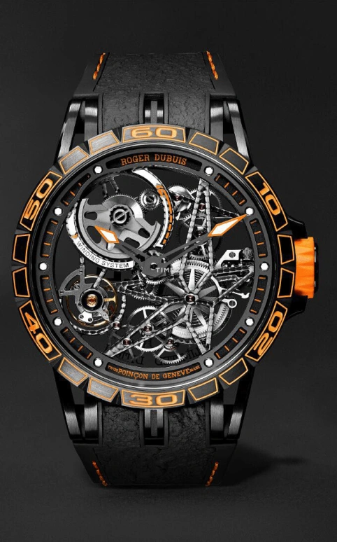 Roger Dubuis,Excalibur 45mm,45mm,Titanium,Luminous,White,Black,Orange,Automatic,Tourbillon,60hours,RDDBEX0704