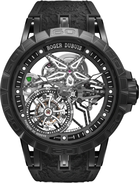 Roger Dubuis,Excalibur Spider 45mm,45mm,Titanium,Sapphire,Rubber,Crystal,Luminous,Black,Handwound,60hours,In-house Caliber,RDDBEX1012