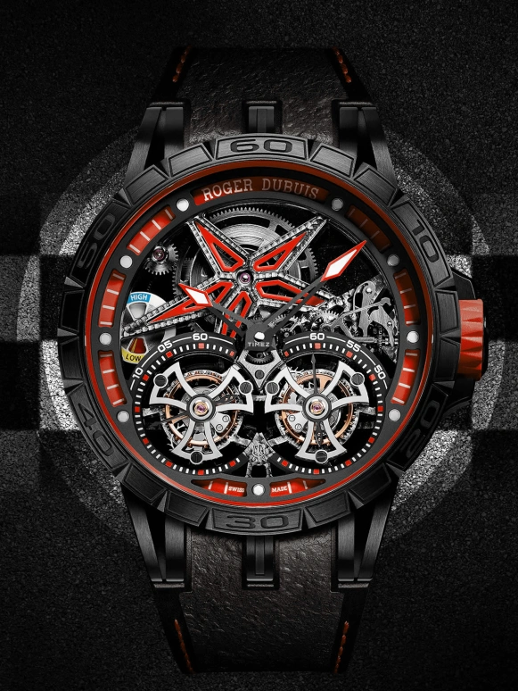 Roger Dubuis,Excalibur 47mm,47mm,Titanium,Luminous,White,Black,Red,Handwound,Day,Power Reserve Indicator,RDDBEX0657