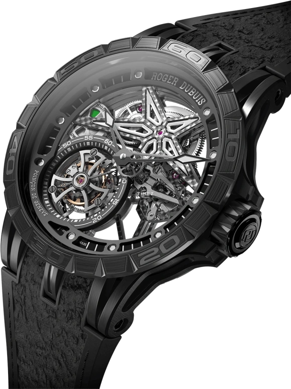 Roger Dubuis,Excalibur Spider 45mm,45mm,Titanium,Sapphire,Rubber,Crystal,Luminous,Black,Handwound,60hours,In-house Caliber,RDDBEX1012