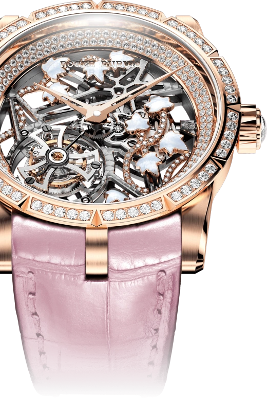 Roger Dubuis,Excalibur 42mm,42mm,Rose Gold,Pearl,Skeleton,Handwound,60hours,In-house Caliber,RDDBEX0475