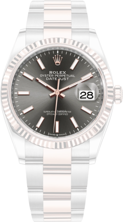 Rolex,Datejust 36 36mm,36mm,Rose Gold,Stainless Steel,Grey,Automatic,Day,70hours,126231,126231-0014