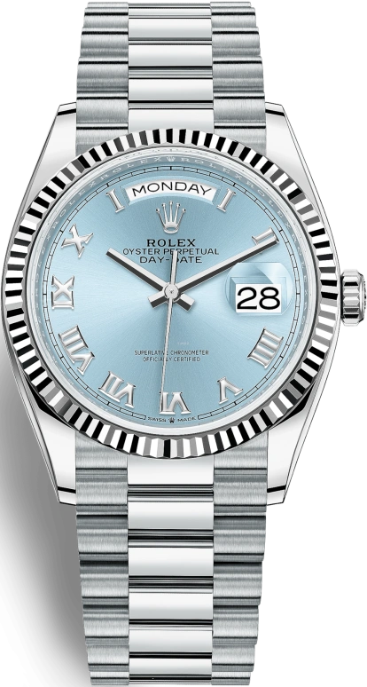 Rolex,Day-Date 36 36mm,36mm,Platinum,Ice Blue,Automatic,Date,Day,128236,128236-0008