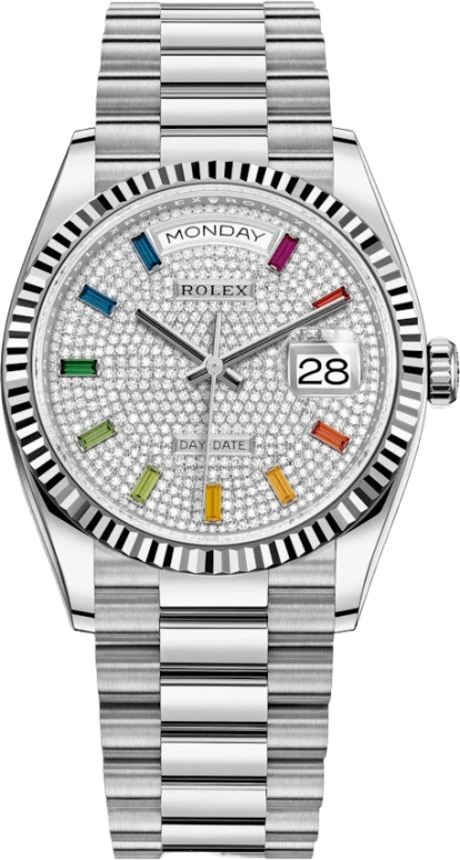 Rolex,Day-Date 36 36mm,36mm,White Gold,Silver,Automatic,Date,Day,128239,128239-0019