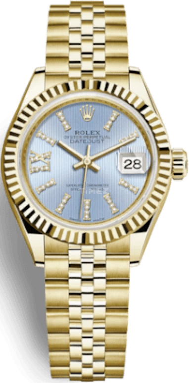 Rolex,Lady-Datejust 28mm,28mm,Yellow Gold,Blue,Automatic,Day,55hours,279178,279178-0010