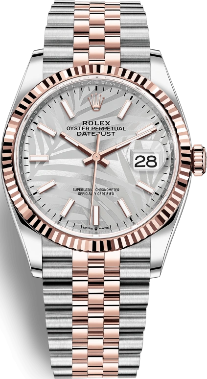 Rolex,Datejust 36 36mm,36mm,Rose Gold,Stainless Steel,Silver,Automatic,Day,70hours,126231,126231-0031