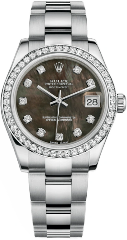 Rolex,Datejust 31 31mm,31mm,White Gold,Stainless Steel,Black,Automatic,Day,48hours,178384,178384-0019