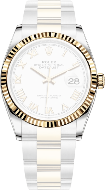 Rolex,Datejust 36 36mm,36mm,Yellow Gold,Stainless Steel,White,Automatic,Day,70hours,126233,126233-0030