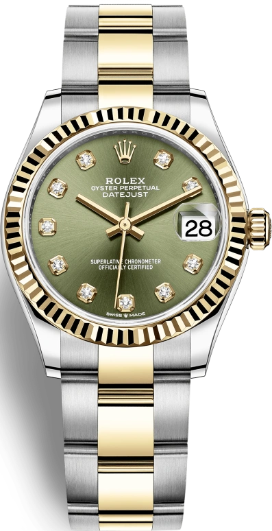 Rolex,Datejust 31 31mm,31mm,Yellow Gold,Stainless Steel,Green,Automatic,Day,55hours,278273,278273-0029
