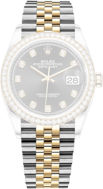 Rolex,Datejust 36 36mm,36mm,Yellow Gold,Stainless Steel,Black,Automatic,Day,70hours,126283RBR,126283RBR-0007