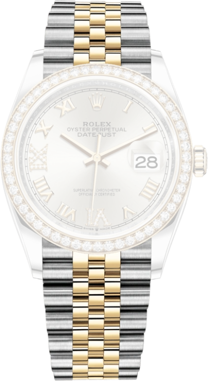 Rolex,Datejust 36 36mm,36mm,Yellow Gold,Stainless Steel,Silver,Automatic,Day,70hours,126283RBR,126283RBR-0017