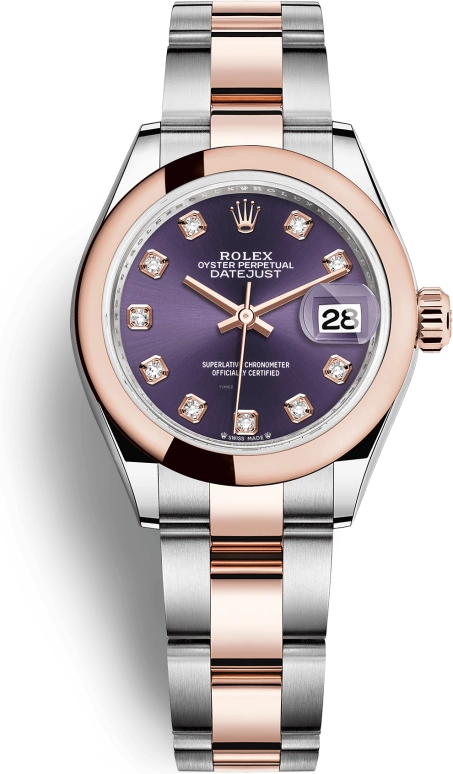 Rolex,Lady-Datejust 28mm,28mm,Everose Gold,Oystersteel,Purple,Automatic,Day,55hours,279161,279161-0016