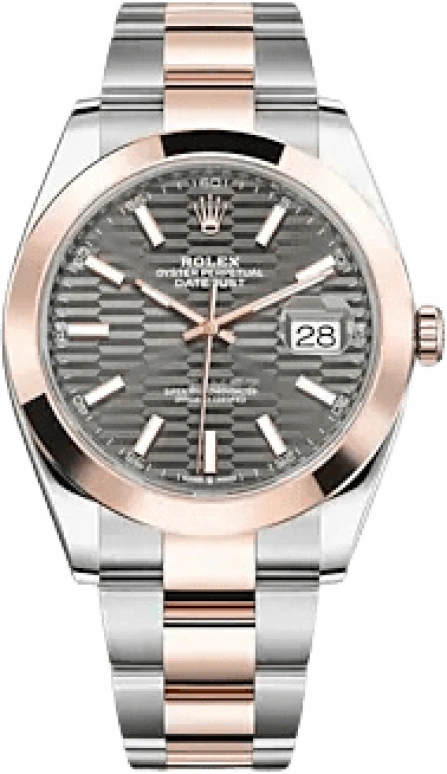Rolex,Datejust 41 41mm,41mm,Rose Gold,Stainless Steel,Grey,Automatic,Day,70hours,126301,126301-0019