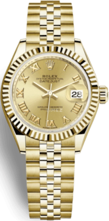 Rolex,Lady-Datejust 28mm,28mm,Yellow Gold,Champagne,Automatic,Day,55hours,279178,279178-0023