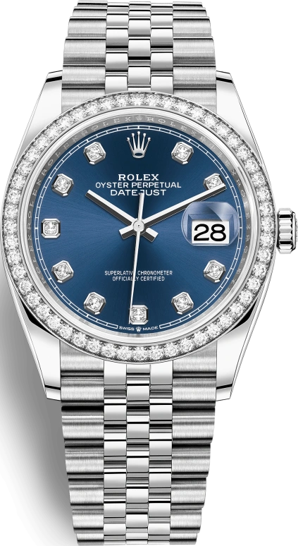 Rolex,Datejust 36 36mm,36mm,White Gold,Stainless Steel,Blue,Automatic,Day,70hours,126284RBR,126284RBR-0029
