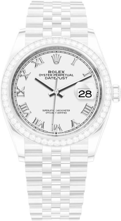 Rolex,Datejust 36 36mm,36mm,White Gold,Stainless Steel,White,Automatic,Day,70hours,126284RBR,126284RBR-0017