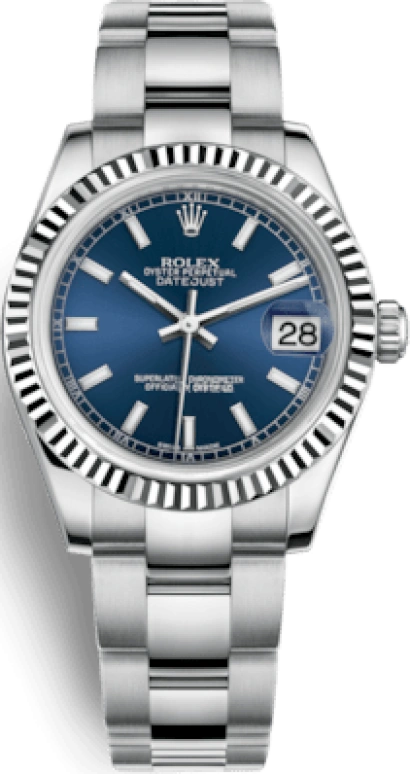 Rolex,Datejust 31 31mm,31mm,White Gold,Stainless Steel,Blue,Automatic,Day,48hours,178274,178274-0038