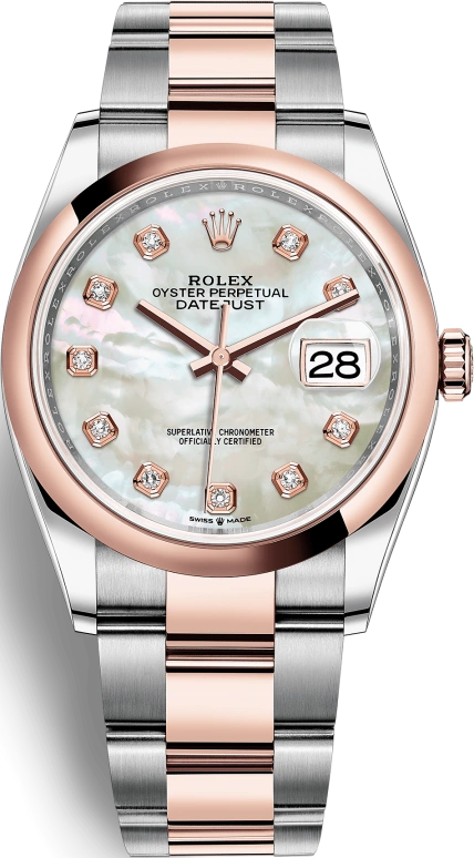 Rolex,Datejust 36 36mm,36mm,Oystersteel,Everose Gold,White,Automatic,Day,70hours,126201,126201-0022