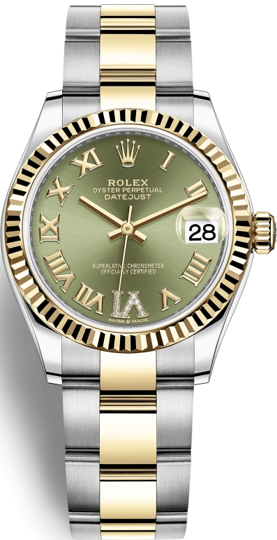 Rolex,Datejust 31 31mm,31mm,Yellow Gold,Stainless Steel,Green,Automatic,Day,55hours,278273,278273-0015