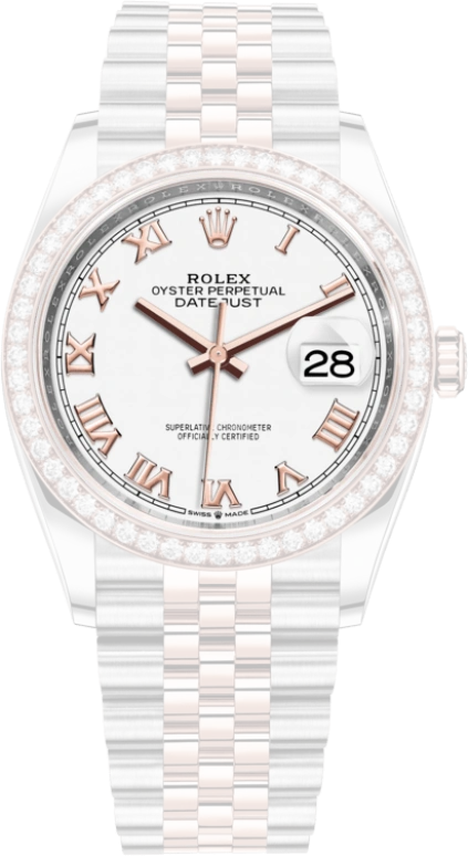Rolex,Datejust 36 36mm,36mm,Rose Gold,Stainless Steel,White,Automatic,Day,70hours,126281RBR,126281RBR-0003