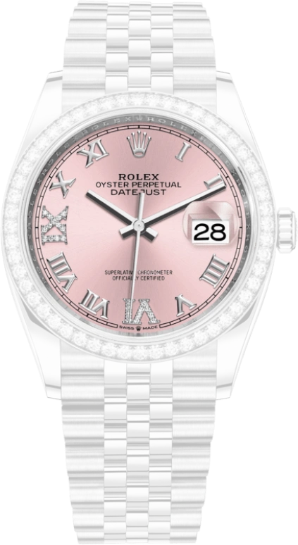 Rolex,Datejust 36 36mm,36mm,White Gold,Stainless Steel,Pink,Automatic,Day,70hours,126284RBR,126284RBR-0023