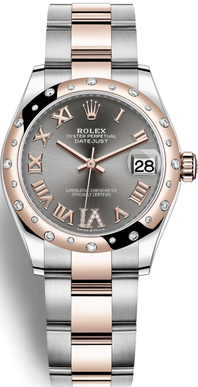 Rolex,Datejust 31 31mm,31mm,Rose Gold,Stainless Steel,Grey,Automatic,Day,55hours,278341RBR,278341RBR-0029