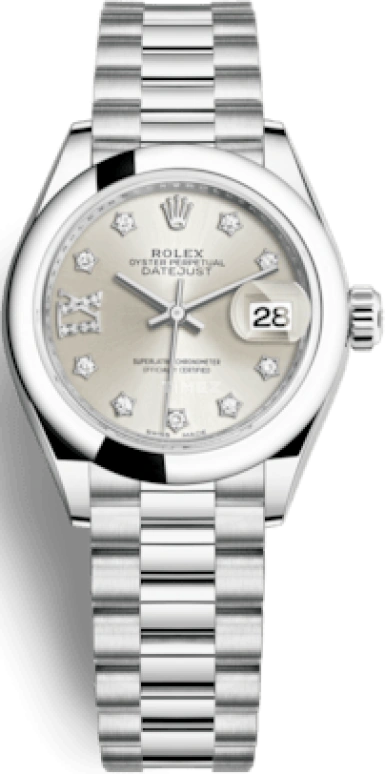 Rolex,Lady-Datejust 28mm,28mm,Platinum,Silver,Automatic,Day,55hours,279166,279166-0001