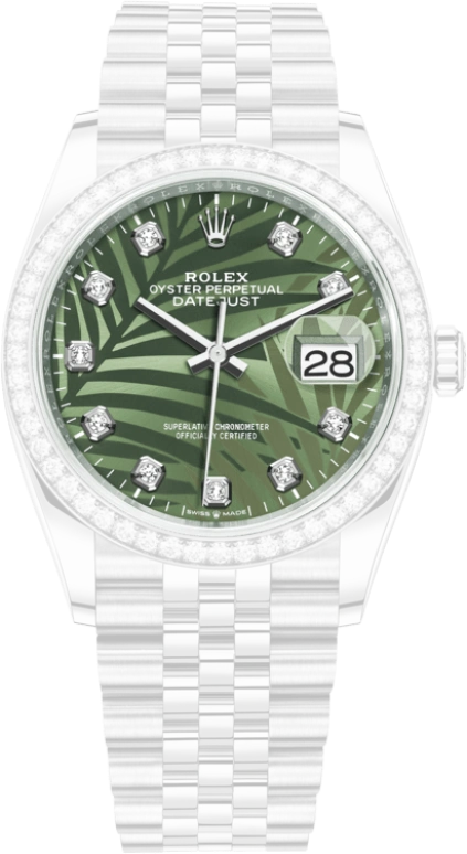 Rolex,Datejust 36 36mm,36mm,White Gold,Stainless Steel,Green,Automatic,Day,70hours,126284RBR,126284RBR-0047