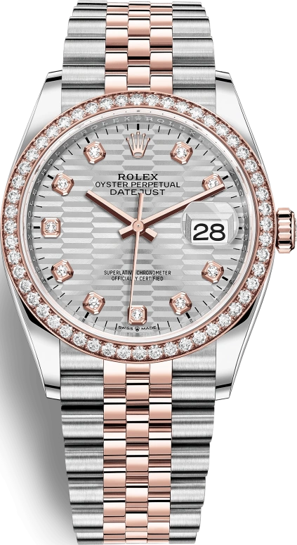Rolex,Datejust 36 36mm,36mm,Rose Gold,Stainless Steel,Silver,Automatic,Day,70hours,126281RBR,126281RBR-0027