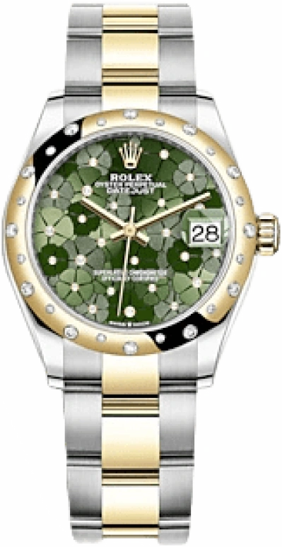 Rolex,Datejust 31 31mm,31mm,Yellow Gold,Stainless Steel,Green,Automatic,Day,55hours,278343RBR,278343RBR-0031
