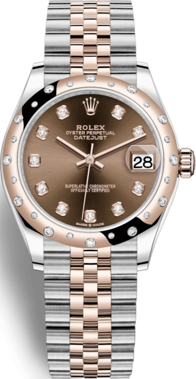 Rolex,Datejust 31 31mm,31mm,Rose Gold,Stainless Steel,Brown,Automatic,Day,55hours,278341RBR,278341RBR-0028