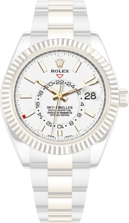 Rolex,Sky-Dweller 42mm,42mm,Yellow Gold,Stainless Steel,White,Automatic,Annual Calendar,Month,Day,Dule Time,72hours,In-house Caliber,326933,326933-0009