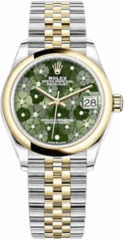 Rolex,Datejust 31 31mm,31mm,Yellow Gold,Stainless Steel,Green,Automatic,Day,55hours,278243,278243-0032
