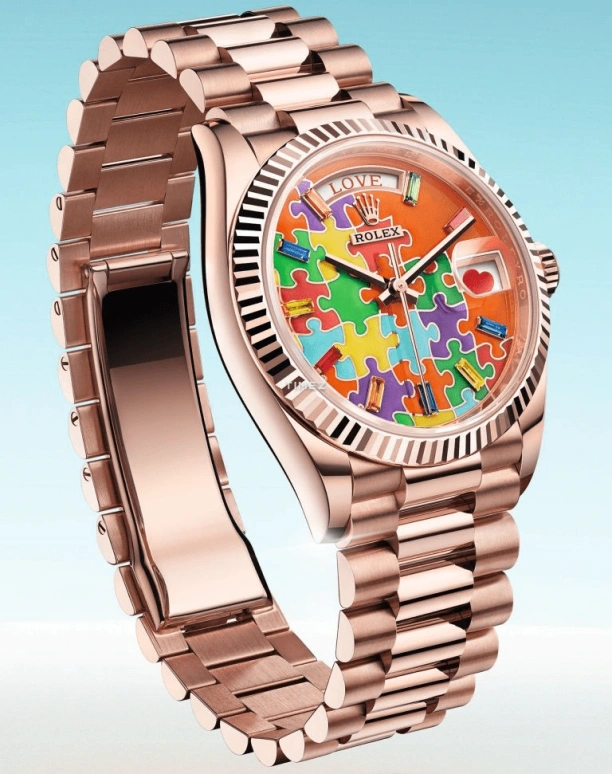 Rolex,Day-Date 36 36mm,36mm,Everose Gold,Orange,Multi-Color,Automatic,Day,70hours,128235,128235-0063