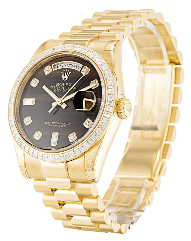 Rolex,Day-Date 36 36mm,36mm,Yellow Gold,Black,Automatic,Date,Day,118398