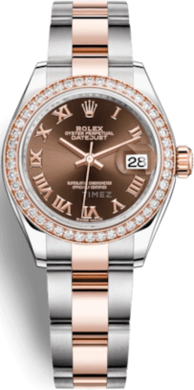 Rolex,Lady-Datejust 28mm,28mm,Rose Gold,Stainless Steel,Brown,Chocolate,Automatic,Day,55hours,279381RBR,279381RBR-0010