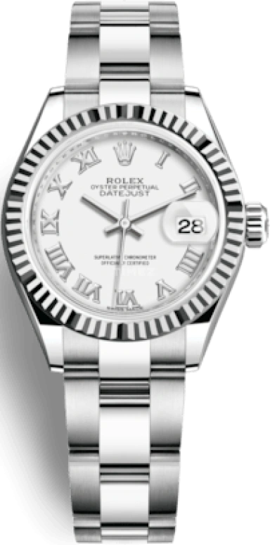 Rolex,Lady-Datejust 28mm,28mm,White Gold,Stainless Steel,White,Automatic,Day,55hours,279174,279174-0020