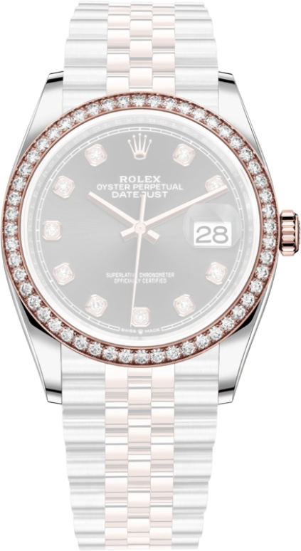 Rolex,Datejust 36 36mm,36mm,Rose Gold,Stainless Steel,Black,Automatic,Day,70hours,126281RBR,126281RBR-0007