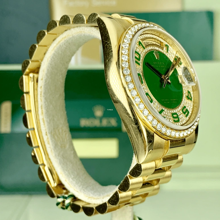 Rolex,Day-Date 36 36mm,36mm,Yellow Gold,Green,Automatic,Date,Day,118348,118348-83208 DPA