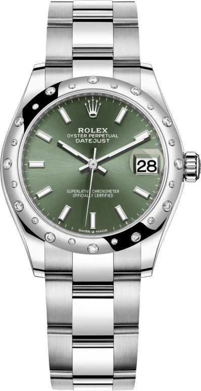 Rolex,Datejust 31 31mm,31mm,White Gold,Stainless Steel,Green,Automatic,Day,55hours,278344RBR,278344RBR-0019