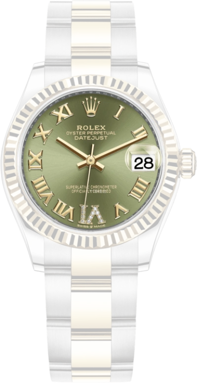 Rolex,Datejust 31 31mm,31mm,Yellow Gold,Stainless Steel,Green,Automatic,Day,55hours,278273,278273-0015