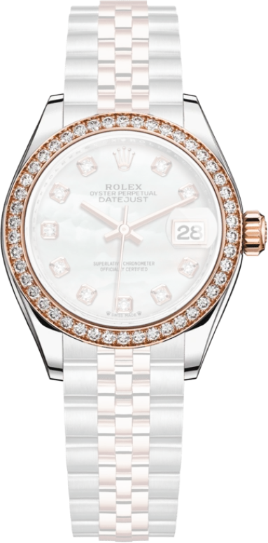 Rolex,Lady-Datejust 28mm,28mm,Rose Gold,Stainless Steel,White,Automatic,Day,55hours,279381RBR,279381RBR-0013