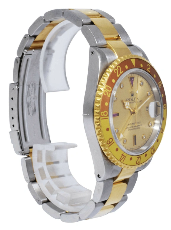 Rolex,GMT-Master II 40mm,40mm,Oystersteel,Yellow Gold,Gold,Automatic,Day,Dule Time,Jason Momoa,16713 ROOTBEER SERTI DIAL