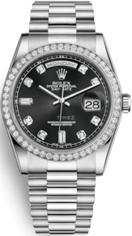 Rolex,Day-Date 36 36mm,36mm,Platinum,Black,Automatic,Date,Day,118346,118346-0065
