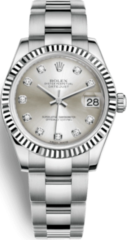 Rolex,Datejust 31 31mm,31mm,White Gold,Stainless Steel,Silver,Automatic,Day,48hours,178274,178274-0030