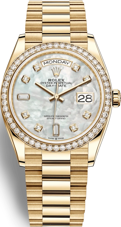 Rolex,Day-Date 36 36mm,36mm,Yellow Gold,White,Automatic,Date,Day,128348RBR,128348RBR-0017