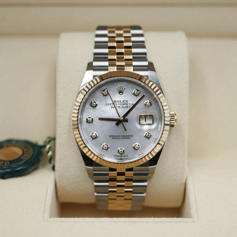 Rolex,Datejust 36 36mm,36mm,Oystersteel,White,Automatic,Day,70hours,126233