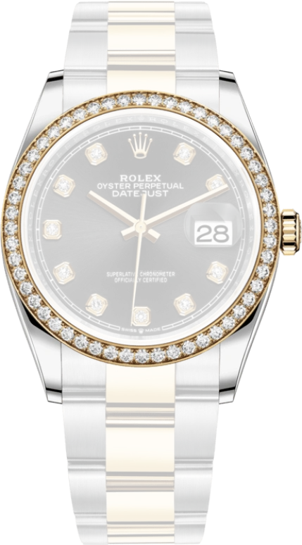 Rolex,Datejust 36 36mm,36mm,Yellow Gold,Stainless Steel,Black,Automatic,Day,70hours,126283RBR,126283RBR-0008